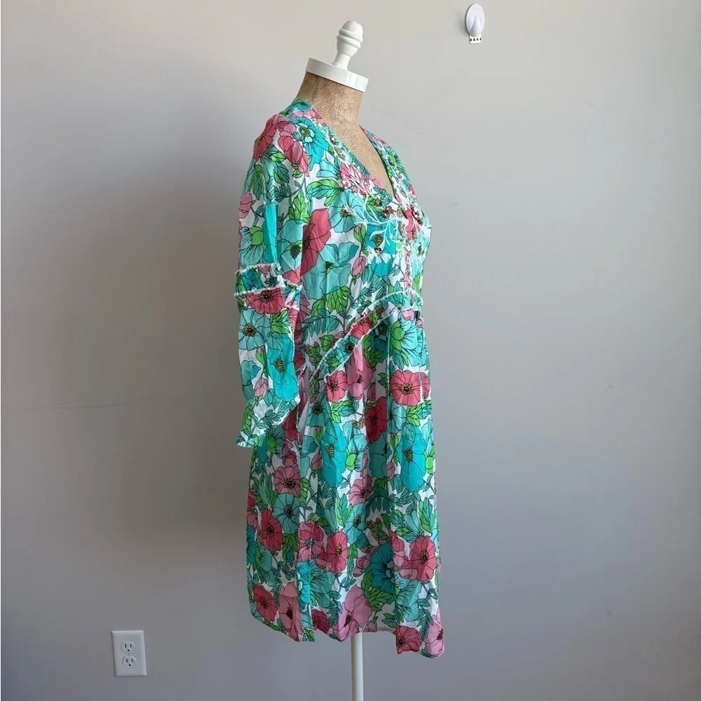 Boston Proper Bouquet Of Summer Embellished Peasant Dress XS NWOT
